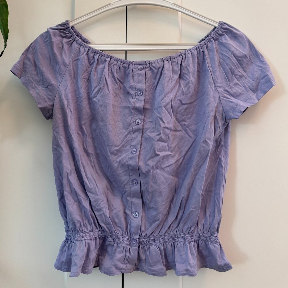 Ann Taylor Lilac Short Sleeve Off Shoulder Top in Lilac, Size Petite XS